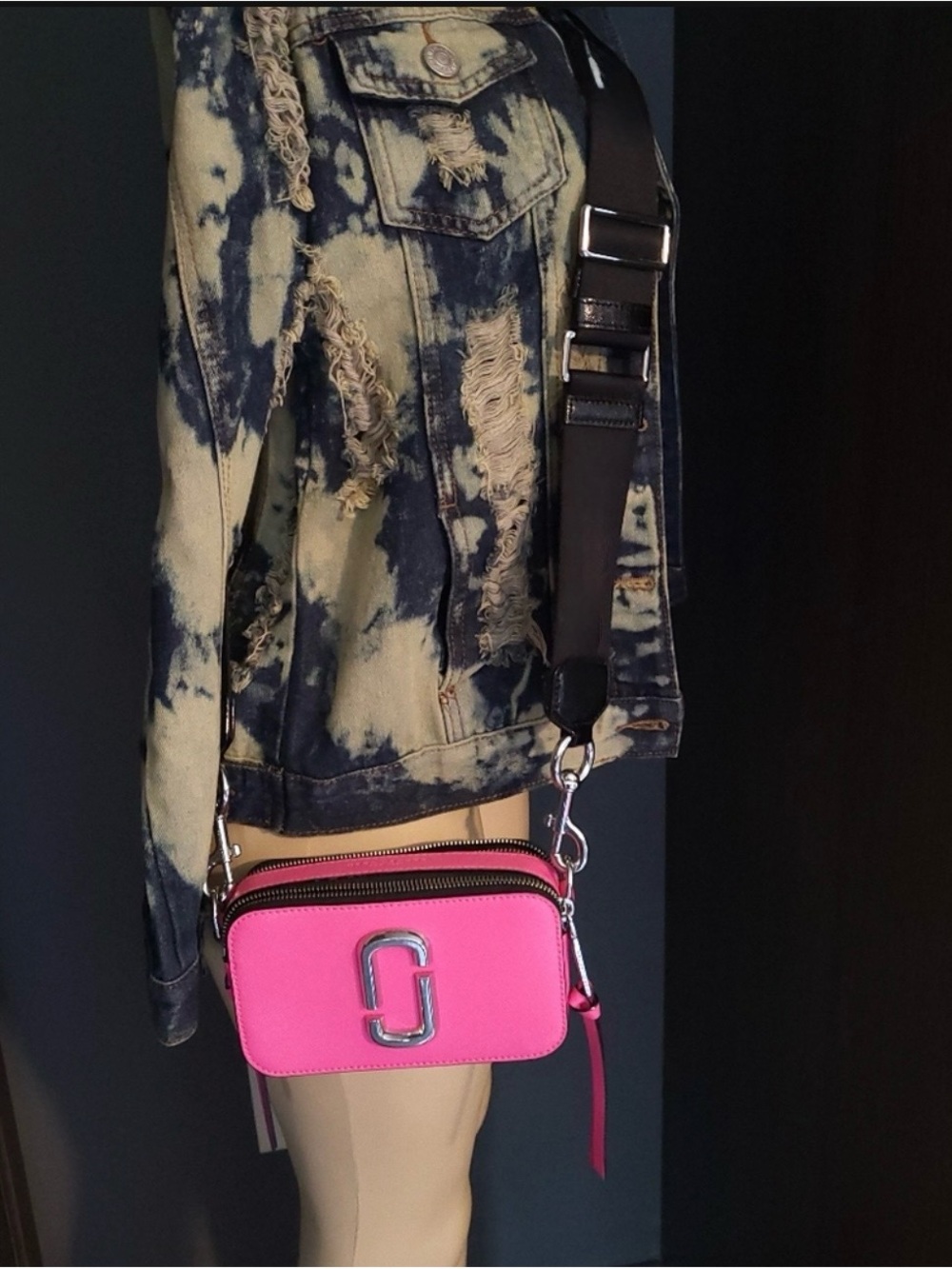 Marc Jacobs Hot Pink Crossbody Camera Bag with Black Strap